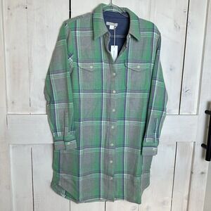 Outerknown Green Plaid Button Down Shirtdress